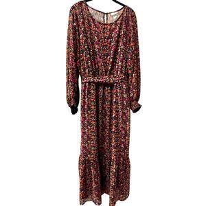 Ava and Viv Maxi Dress Size 2X Ditsy Floral Dark Romantic Peasant Boho Tiered